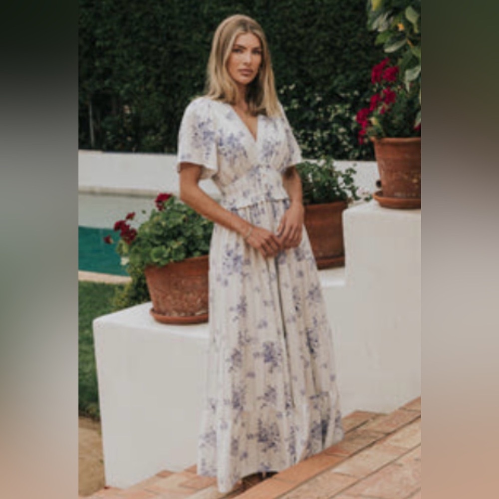 bohme Cream Maxi Dress with Lavender Floral Print